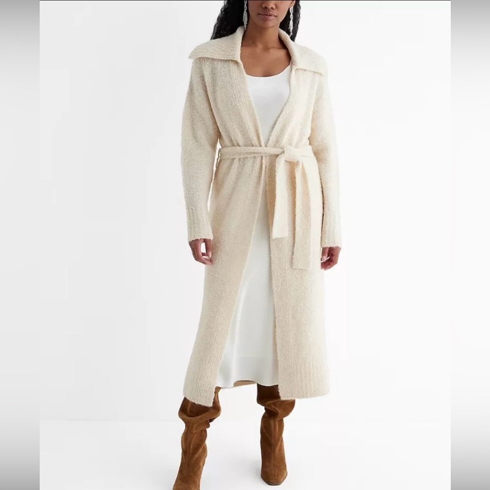 Express Boucle Belted Oversized Collar Duster Cardigan - NWT